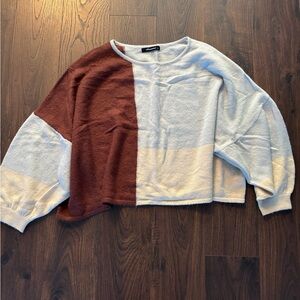 Olivaceous Soft Knit Cropped Sweater in Cream and Brown